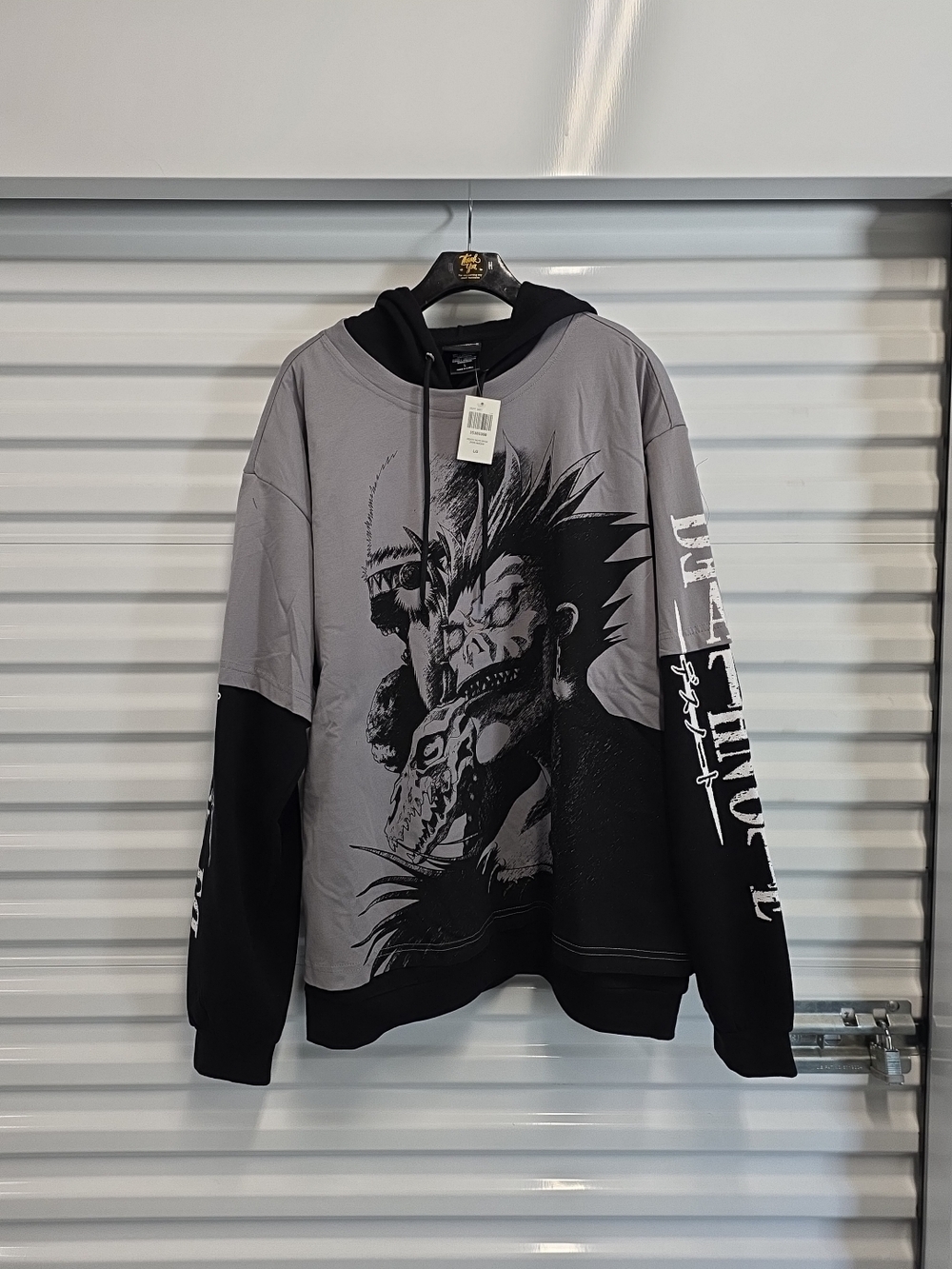 Death Note Ryuk 2fer Hoodie Large NWT Anime Graphic Black Gray
